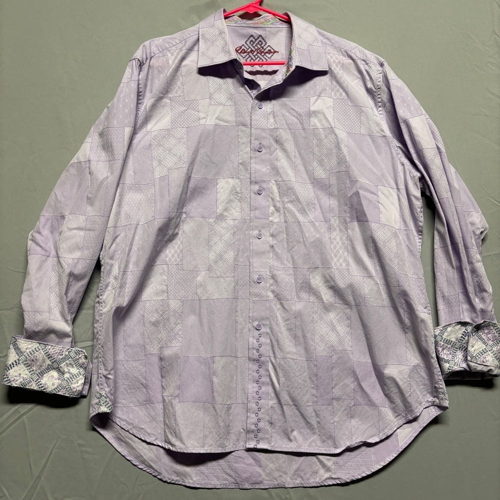 Robert Graham Flip Cuff Lavender Checkered Dress Shirt Luxury Long Sleeve Bold